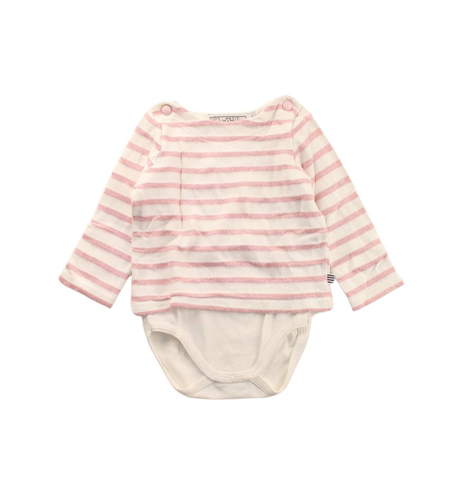 A White Long Sleeve Bodysuits from Petit Bateau in size 6-12M for girl. (Front View)