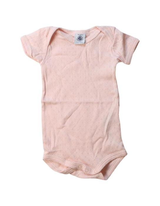 A Pink Short Sleeve Bodysuits from Petit Bateau in size 0-3M for girl. (Front View)