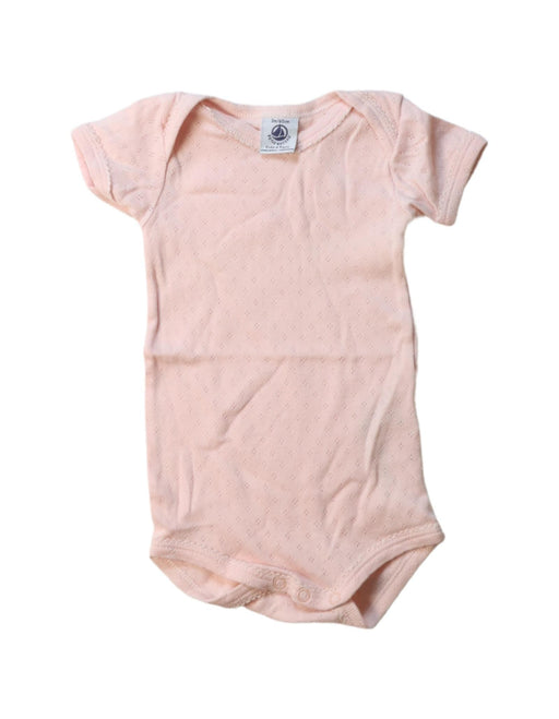 A Pink Short Sleeve Bodysuits from Petit Bateau in size 0-3M for girl. (Front View)