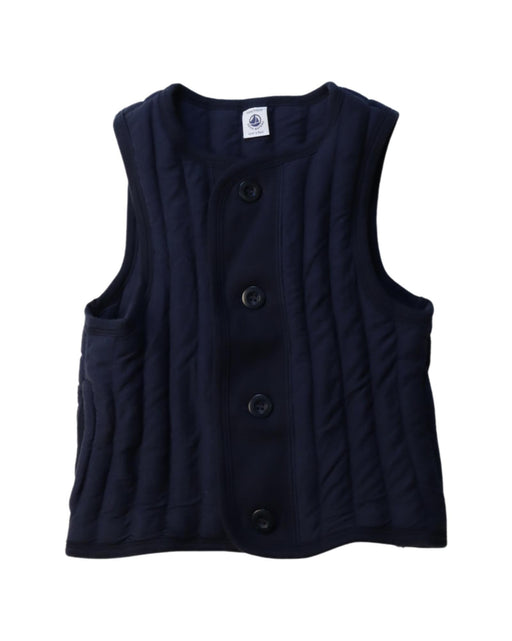 A Navy Outerwear Vests from Petit Bateau in size 6T for girl. (Front View)
