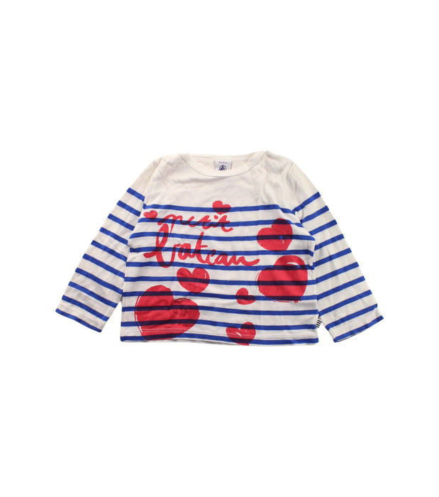 A Blue Long Sleeve T Shirts from Petit Bateau in size 12-18M for girl. (Front View)