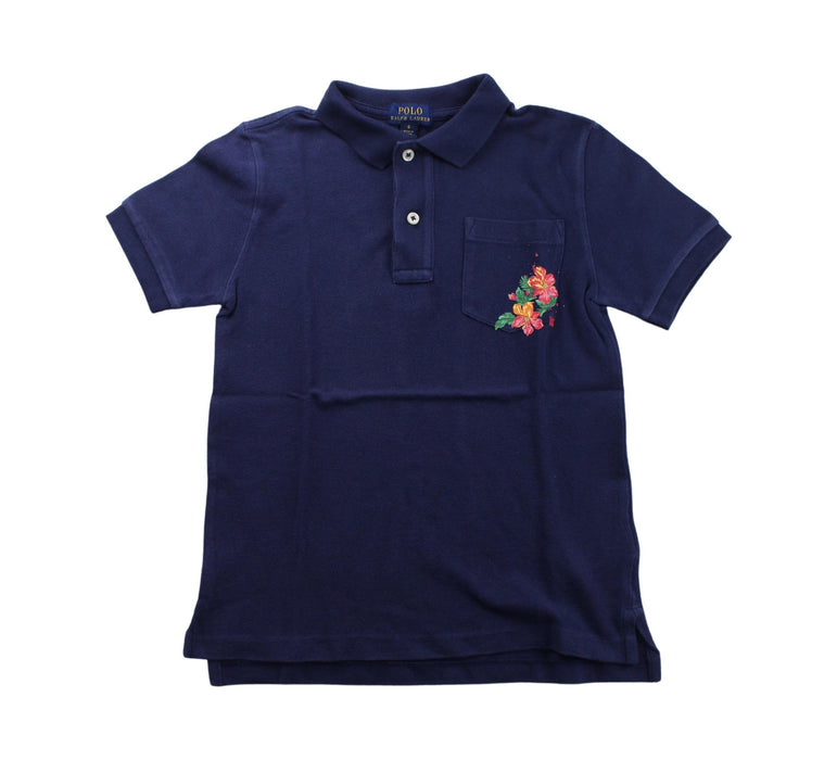 A Blue Short Sleeve Polos from Polo Ralph Lauren in size 6T for girl. (Front View)