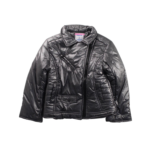 A Silver Lightweight Jackets from Mayoral in size 5T for girl. (Front View)