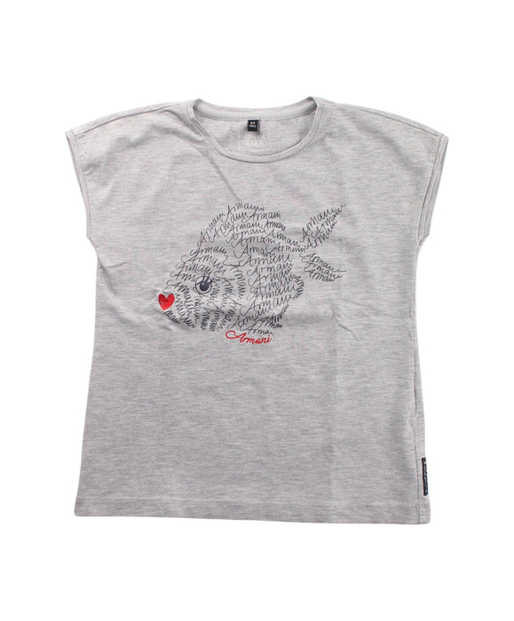 A Grey Sleeveless T Shirts from Armani in size 6T for girl. (Front View)