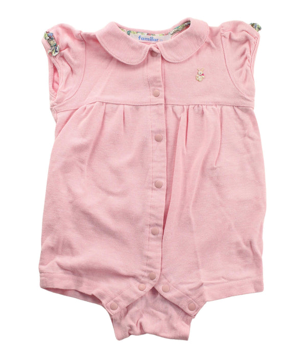 A Pink Short Sleeve Bodysuits from Familiar in size 6-12M for girl. (Front View)