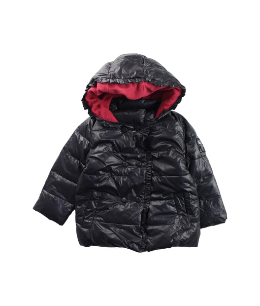 A Black Puffer/Quilted Jackets from 3Pommes in size 6-12M for girl. (Front View)