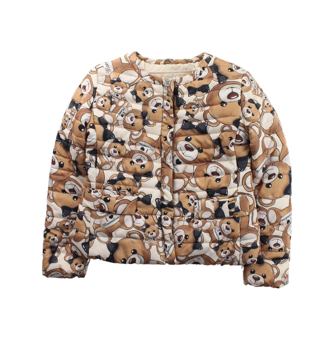 A Brown Puffer/Quilted Jackets from Monnalisa in size 4T for girl. (Front View)
