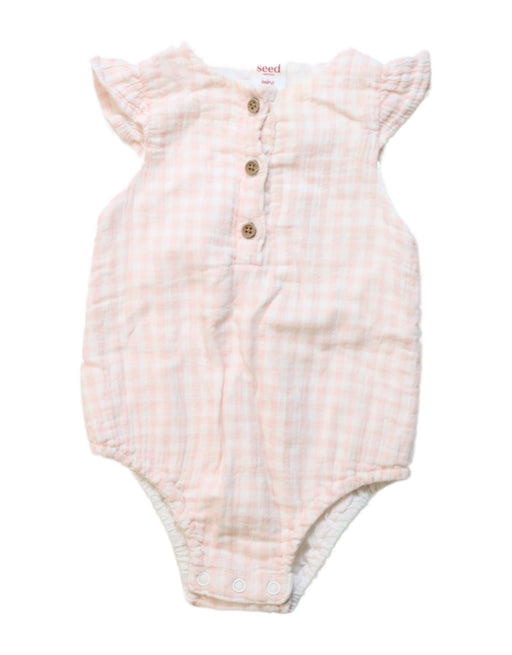 A Pink Short Sleeve Bodysuits from Seed in size 3-6M for girl. (Front View)