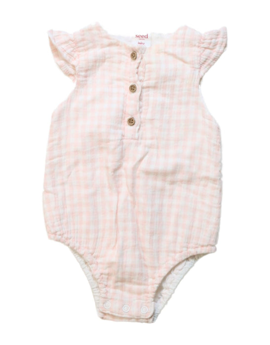A Pink Short Sleeve Bodysuits from Seed in size 3-6M for girl. (Front View)