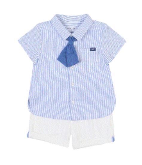 A Blue Shorts Sets from Happyland in size 6-12M for boy. (Front View)