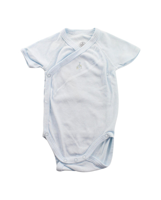 A Blue Short Sleeve Bodysuits from Petit Bateau in size 0-3M for boy. (Front View)