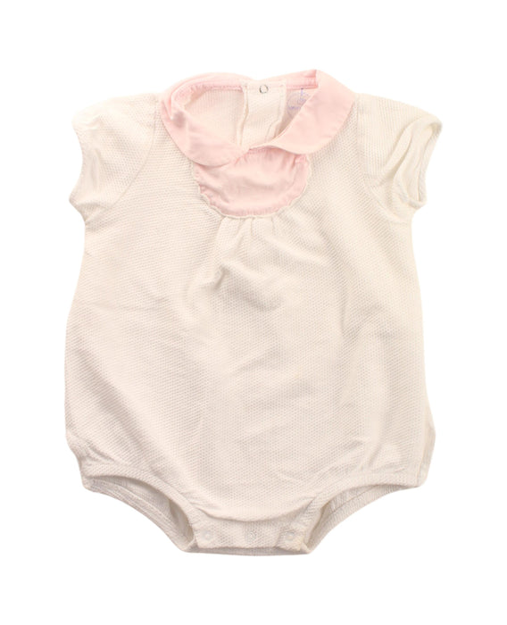 A Pink Short Sleeve Bodysuits from Laranjinha in size 6-12M for girl. (Front View)