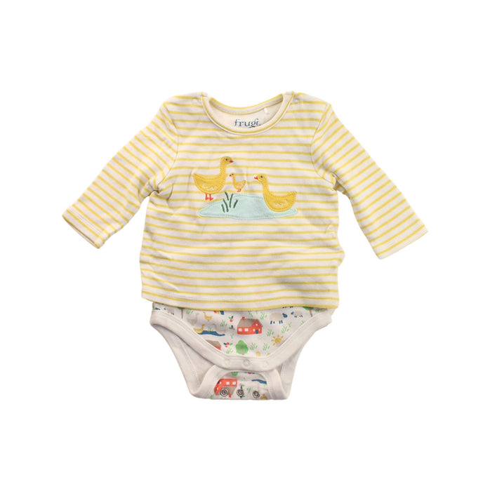 A Yellow Long Sleeve Bodysuits from Frugi in size 0-3M for girl. (Front View)
