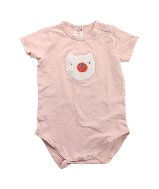 A Pink Short Sleeve Bodysuits from Seed in size 6-12M for girl. (Front View)