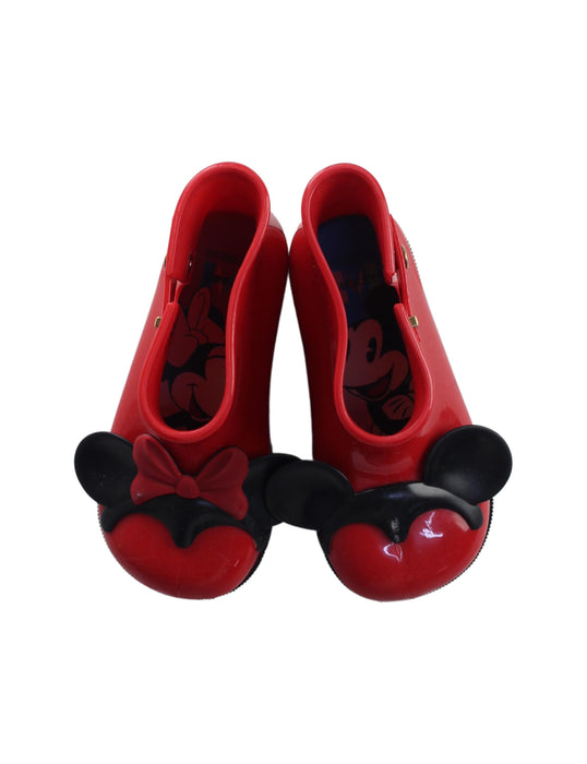 A Red Rain Boots from Mini Melissa in size 4T for girl. (Back View)
