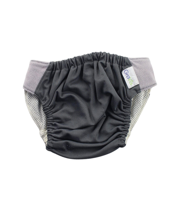 A Grey Swim Diapers from GroVia in size O/S for boy. (Back View)