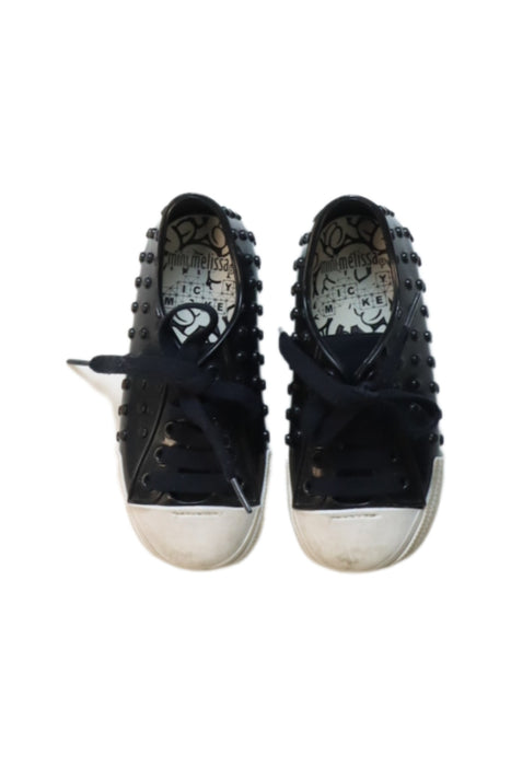 A Black Sneakers from Mini Melissa in size 3T for girl. (Back View)