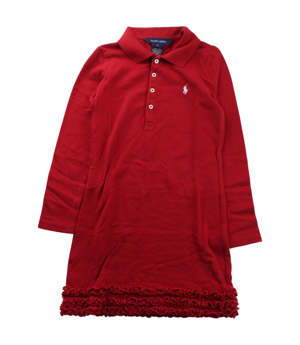 A Red Long Sleeve Dresses from Ralph Lauren in size 5T for girl. (Front View)