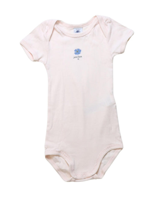 A Pink Short Sleeve Bodysuits from Petit Bateau in size 12-18M for girl. (Front View)