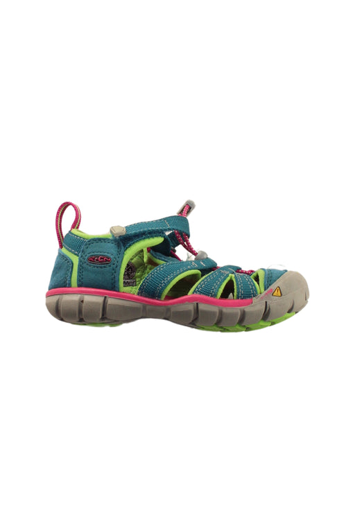 A Green Sandals from Keen in size 4T for boy. (Front View)
