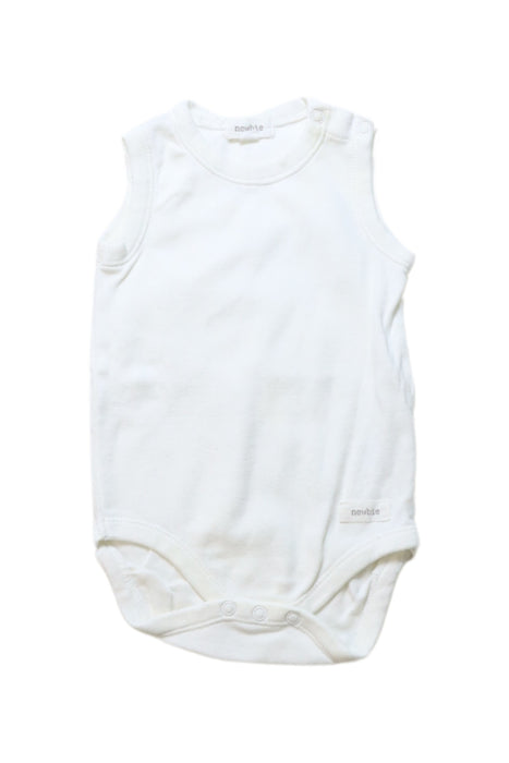A White Sleeveless Bodysuits from Newbie in size 3-6M for neutral. (Front View)