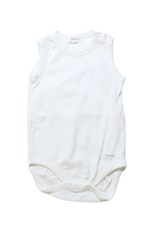 A White Sleeveless Bodysuits from Newbie in size 3-6M for neutral. (Front View)