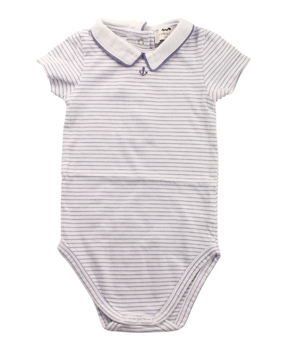 A Blue Short Sleeve Bodysuits from Cyrillus in size 3-6M for girl. (Front View)