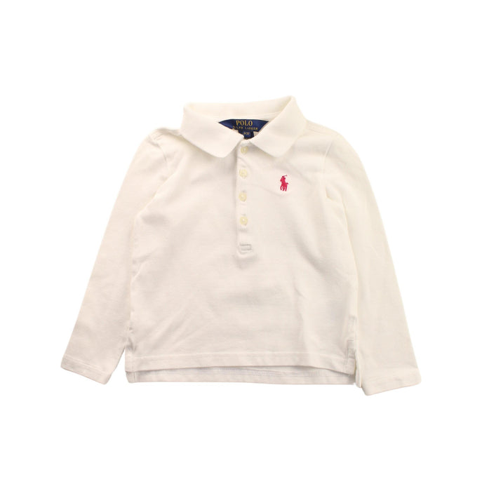 A White Long Sleeve Polos from Polo Ralph Lauren in size 3T for boy. (Front View)