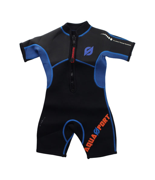 A Black Swimsuits from Aquasport in size 2T for boy. (Front View)