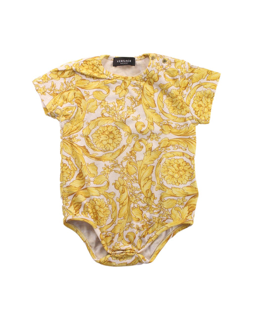 A Yellow Short Sleeve Bodysuits from Young Versace in size 6-12M for girl. (Front View)