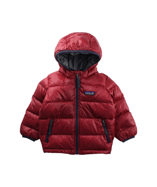 A Red Puffer/Quilted Jackets from Patagonia in size 6-12M for boy. (Front View)