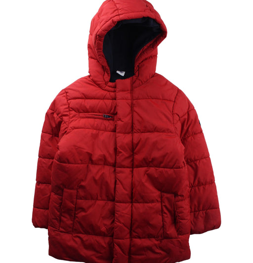 A Red Puffer/Quilted Jackets from Petit Bateau in size 6T for girl. (Front View)