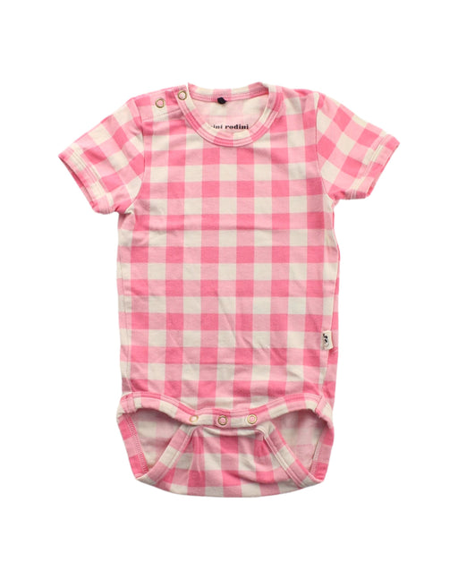 A Pink Short Sleeve Bodysuits from Mini Rodini in size 0-3M for girl. (Front View)