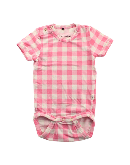 A Pink Short Sleeve Bodysuits from Mini Rodini in size 0-3M for girl. (Front View)