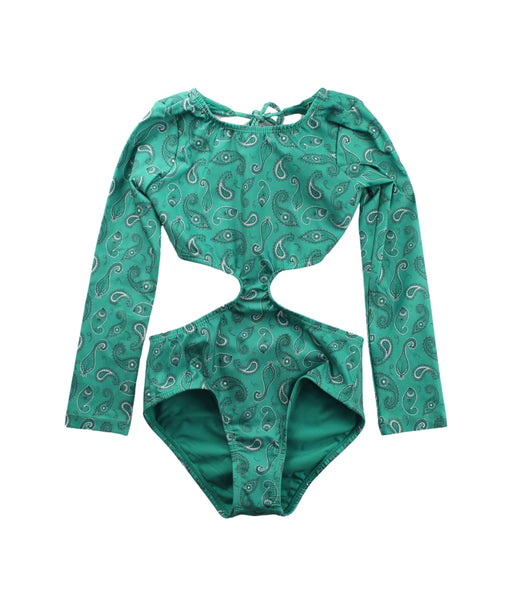 A Green Swimsuits from Mola Mola in size 10Y for girl. (Front View)
