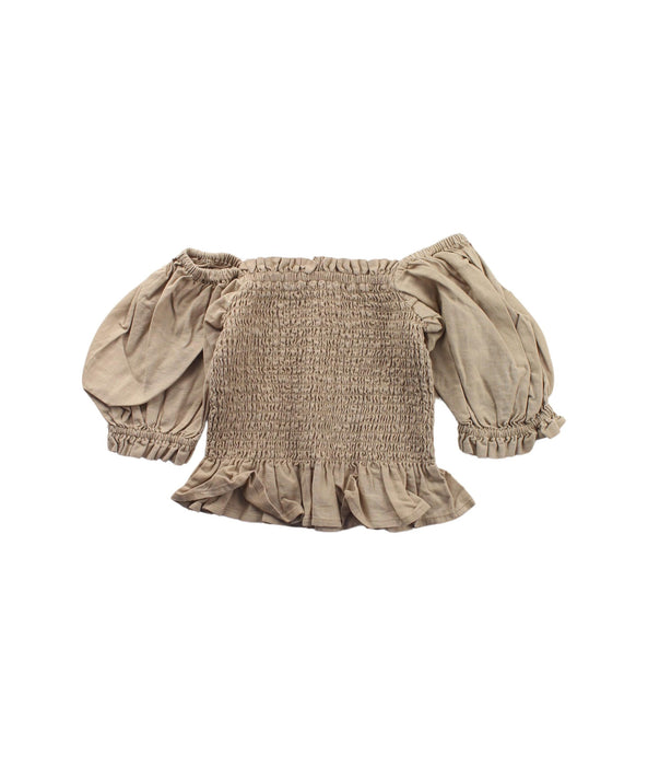 A Beige Short Sleeve Tops from Seed in size 4T for girl. (Front View)