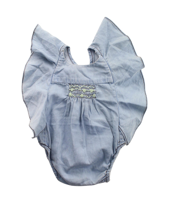 A Blue Short Sleeve Bodysuits from Velveteen in size 3-6M for girl. (Front View)