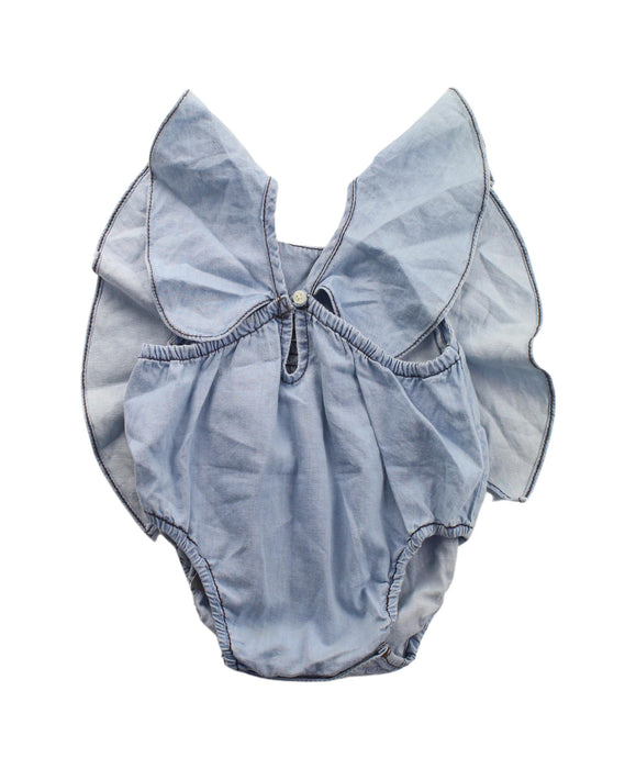 A Blue Short Sleeve Bodysuits from Velveteen in size 3-6M for girl. (Back View)