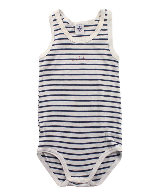 A Blue Sleeveless Bodysuits from Petit Bateau in size 2T for boy. (Front View)
