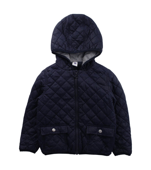 A Blue Puffer/Quilted Jackets from Petit Bateau in size 5T for girl. (Front View)