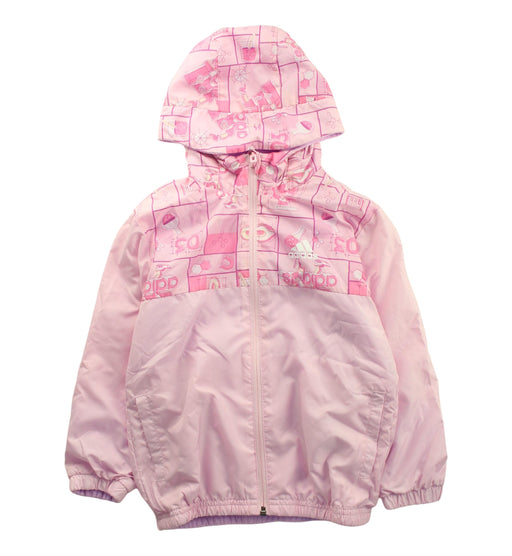 A Pink Zippered Sweatshirts from Adidas in size 5T for girl. (Front View)