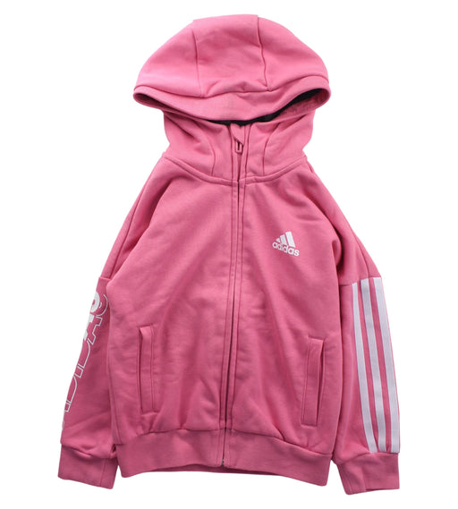 A Pink Zippered Sweatshirts from Adidas in size 5T for girl. (Front View)