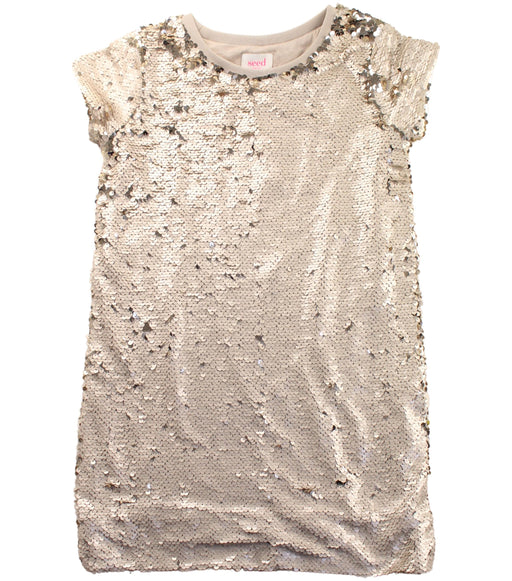 A Metallic Short Sleeve Dresses from Seed in size 5T for girl. (Front View)