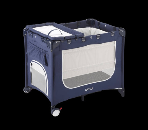 A Navy Cots & Cribs from Katoji in size 6-12M for neutral. (Front View)