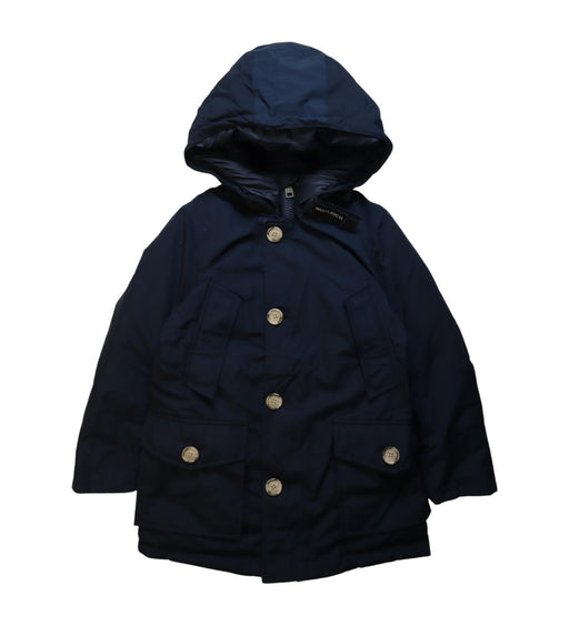 A Navy Puffer/Quilted Jackets from Woolrich in size 6T for neutral. (Front View)