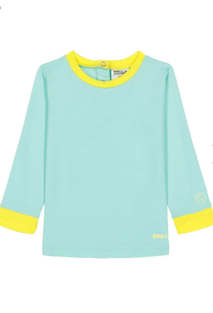 A Teal Rash Guards from Ki ET LA in size 6-12M for neutral. (Front View)