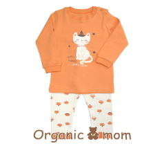 A Orange Pyjama Sets from Organic Mom in size 6-12M for girl. (Front View)
