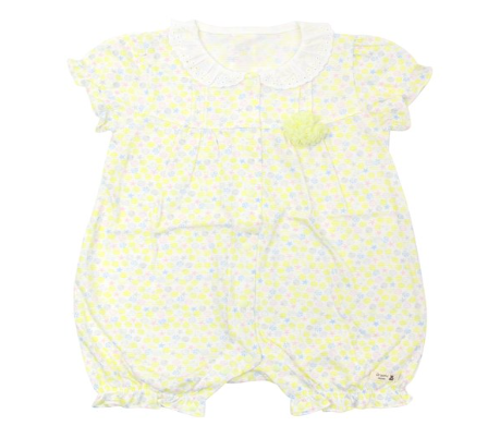 A Yellow Short Sleeve Rompers from Organic Mom in size 6-12M for girl. (Front View)