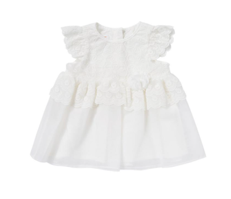A Ivory Sleeveless Dresses from Happyland in size 6-12M for girl. (Front View)
