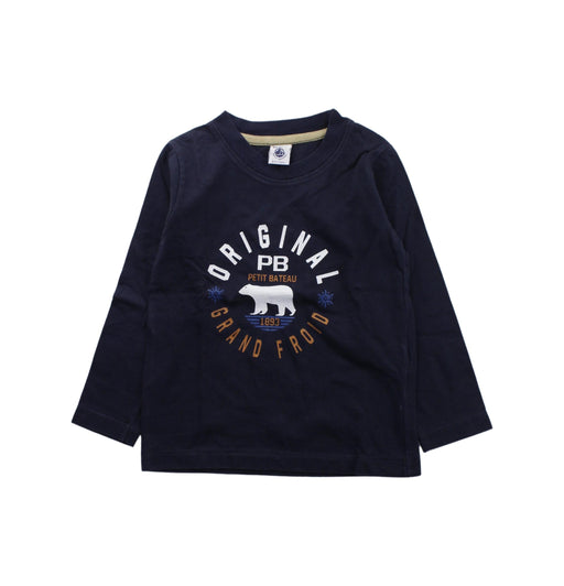 A Blue Long Sleeve T Shirts from Petit Bateau in size 4T for boy. (Front View)